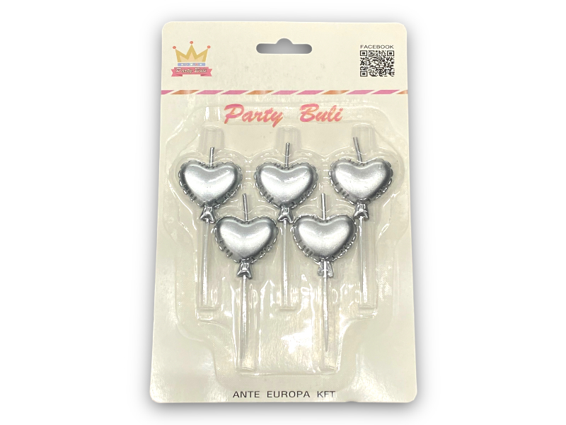 Gyertya ezüst szív 5pcs 897350