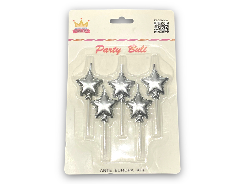 Gyertya ezüst star 5pcs 897336